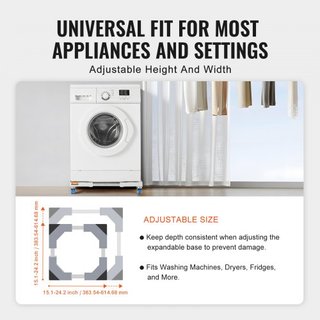Soporte para Mini Nevera Pedestal Universal para Lavandería, Soporte de Refrigerador Ajustable con Ruedas Suaves, Base Multifuncional para Lavadora y Secadora, Expandible de 381-615 mm
