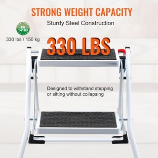 Escalera de Paso de 2 Escalones con Capacidad de 150 kg, Taburete de Escalera de Acero Plegable Ergonómico con Pedal Antideslizante Ancho, Taburete Resistente para Adultos y Niños, Multiuso para H...