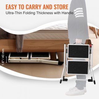 Escalera de Paso de 2 Escalones con Capacidad de 150 kg, Taburete de Escalera de Acero Plegable Ergonómico con Pedal Antideslizante Ancho, Taburete Resistente para Adultos y Niños, Multiuso para H...
