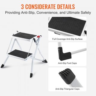 Escalera de Paso de 2 Escalones con Capacidad de 150 kg, Taburete de Escalera de Acero Plegable Ergonómico con Pedal Antideslizante Ancho, Taburete Resistente para Adultos y Niños, Multiuso para H...