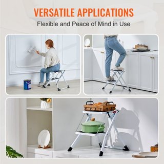 Escalera de Paso de 2 Escalones con Capacidad de 150 kg, Taburete de Escalera de Acero Plegable Ergonómico con Pedal Antideslizante Ancho, Taburete Resistente para Adultos y Niños, Multiuso para H...