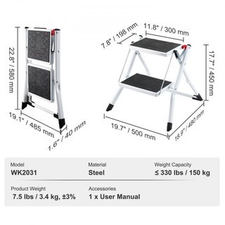 Escalera de Paso de 2 Escalones con Capacidad de 150 kg, Taburete de Escalera de Acero Plegable Ergonómico con Pedal Antideslizante Ancho, Taburete Resistente para Adultos y Niños, Multiuso para H...