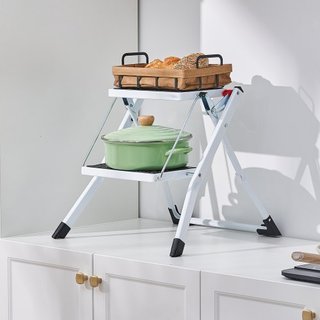 Escalera de Paso de 2 Escalones con Capacidad de 150 kg, Taburete de Escalera de Acero Plegable Ergonómico con Pedal Antideslizante Ancho, Taburete Resistente para Adultos y Niños, Multiuso para H...