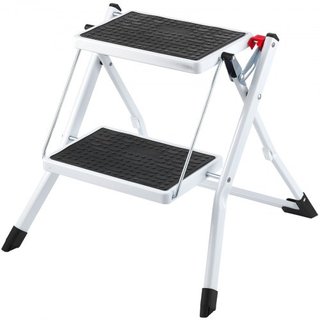 Escalera de Paso de 2 Escalones con Capacidad de 150 kg, Taburete de Escalera de Acero Plegable Ergonómico con Pedal Antideslizante Ancho, Taburete Resistente para Adultos y Niños, Multiuso para H...
