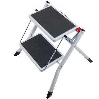 Escalera de Paso de 2 Escalones con Capacidad de 150 kg, Taburete de Escalera de Acero Plegable Ergonómico con Pedal Antideslizante Ancho, Taburete Resistente para Adultos y Niños, Multiuso para H...