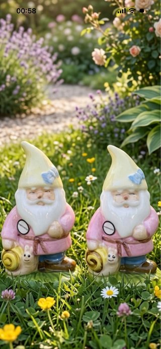 Coppia statuette gnomi con lumache
