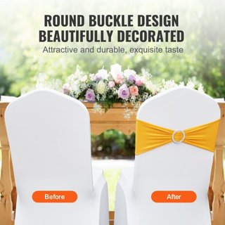 Fajas de Silla de Spandex Elástico, Funda de Silla y Faja de Silla Elástica con Hebilla Redonda, Bandas de Silla Elásticas, Decoración de Sillas para Bodas, Fiestas, Banquetes (50 PCS Amarillo Dorado)