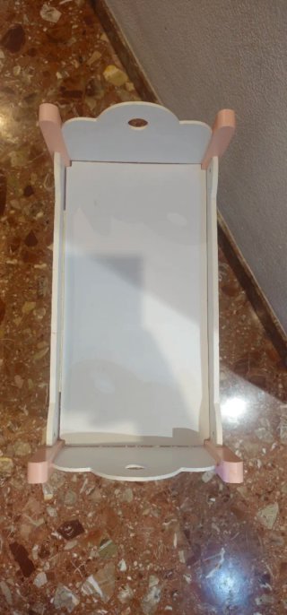 Litera de muñecas rosa y blanca de madera