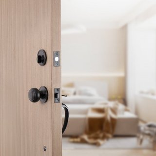 Juego de Manija y Cerradura de Puerta Frontal, Juego de Cerradura de Puerta Frontal con Perilla Interior, Manija de Cilindro Único con Espaciado de Agujeros Ajustable, para Entrada Derecha e Izqui...