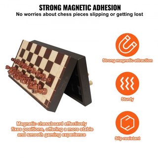 Gioco di Scacchi Magnetico in Legno, Set di Scacchi da 12 Pollici, Set di Scacchi per Principianti con 2 Regine Extra, Scacchiera Pieghevole con Pezzi Scacchistici, Spazi di Archiviazione...