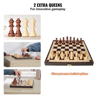 Gioco di Scacchi Magnetico in Legno, Set di Scacchi da 12 Pollici, Set di Scacchi per Principianti con 2 Regine Extra, Scacchiera Pieghevole con Pezzi Scacchistici, Spazi di Archiviazione...