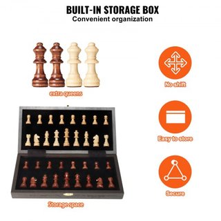 Gioco di Scacchi Magnetico in Legno, Set di Scacchi da 12 Pollici, Set di Scacchi per Principianti con 2 Regine Extra, Scacchiera Pieghevole con Pezzi Scacchistici, Spazi di Archiviazione...