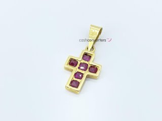 crucifijo oro 18k con piedra con rubi