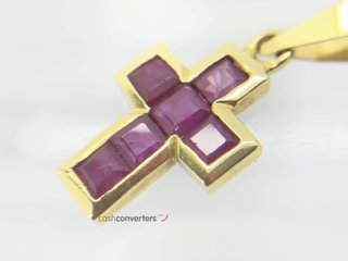 crucifijo oro 18k con piedra con rubi