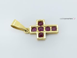 crucifijo oro 18k con piedra con rubi