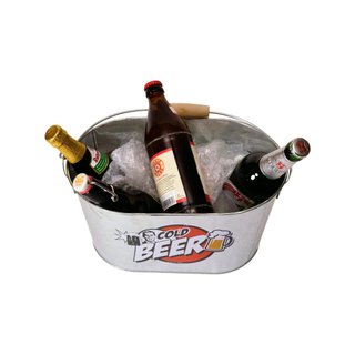 Cubo de metal cerveza con mango madera