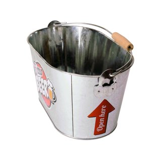 Cubo de metal cerveza con mango madera