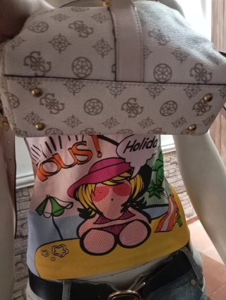 Mochila mini Guess beige y rosa