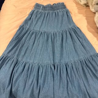 Falda larga denim con volantes