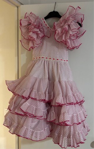 Vestido Flamenca Niña Rosa Lunares
