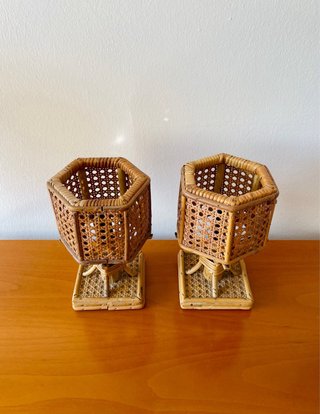 Coppia Lampade Vintage Bambù/Rattan