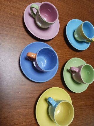 Juego 5 Tazas Café Cerámica Colores