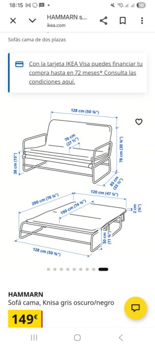 Sofá Cama Gris Plegable