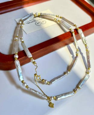 Collar perlas barrocas barritas plata