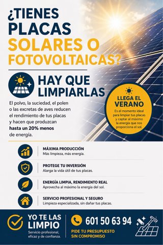 Limpieza de placas solares o fotovoltaicas.