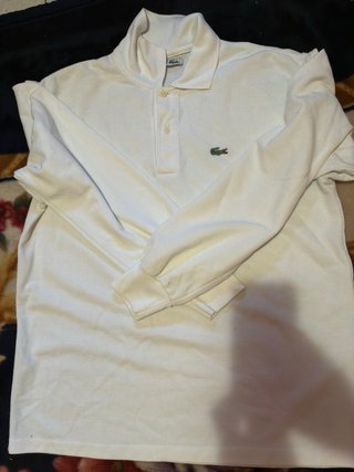 Polo Lacoste Blanco Manga Larga