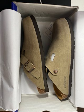 Zuecos Birkenstock Boston Suede Taupe Talla 42