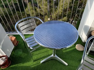 Conjunto de mesa redonda 60cm y 2 sillones alum