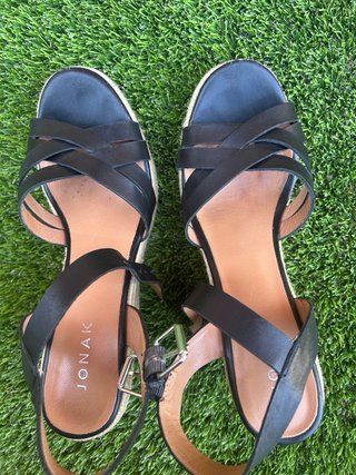 Sandalias Cuña Elegantes T39 Negro/Beige