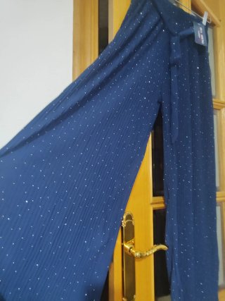Pantalón Palazzo Azul con Brillantes Talla Única