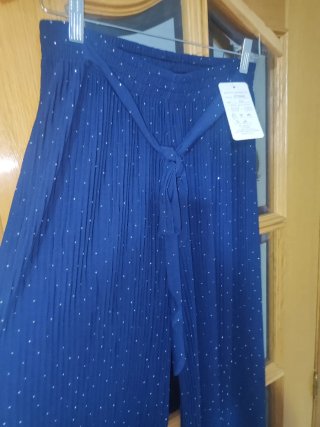 Pantalón Palazzo Azul con Brillantes Talla Única