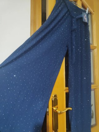 Pantalón Palazzo Azul con Brillantes Talla Única