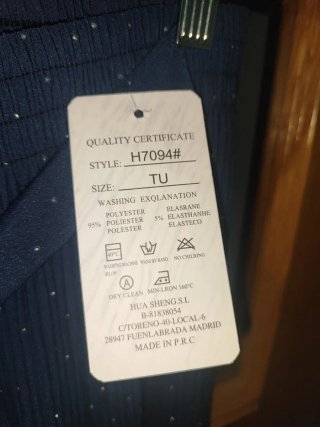 Pantalón Palazzo Azul con Brillantes Talla Única