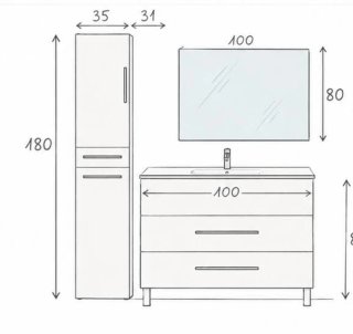 Mueble baño + espejo + columna + mampara