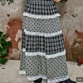 Falda larga blanco y negro. Con encaje. XL NUEVA