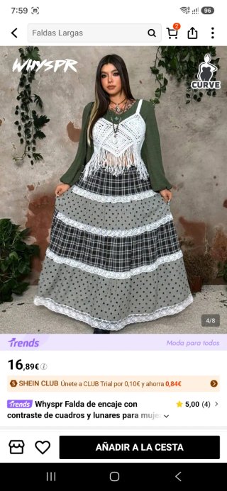 Falda larga blanco y negro. Con encaje. XL NUEVA
