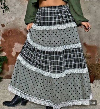 Falda larga blanco y negro. Con encaje. XL NUEVA