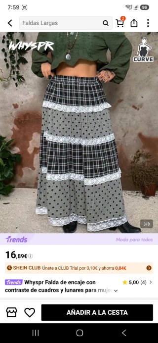 Falda larga blanco y negro. Con encaje. XL NUEVA