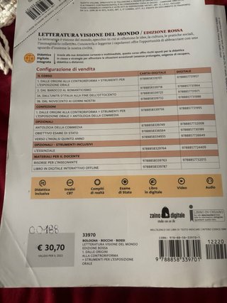 BOLOGNA LETTERATURA VISIONE ED.ROSSA 1
