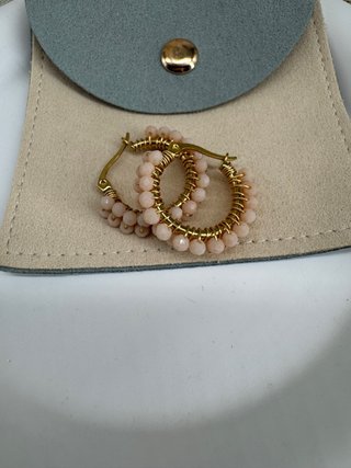 Pendientes Aro Dorados con Perlas Rosas