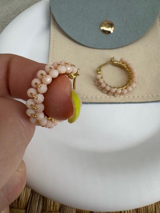 Pendientes Aro Dorados con Perlas Rosas