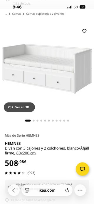 Cama diván blanca 3 cajones HEMNES