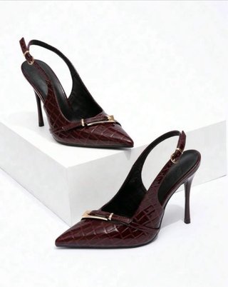Tacones Slingback Marrones Cocodrilo