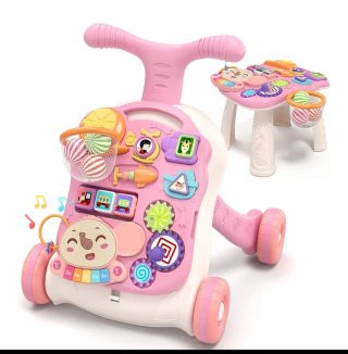 Andador y mesa actividades infantil rosa
