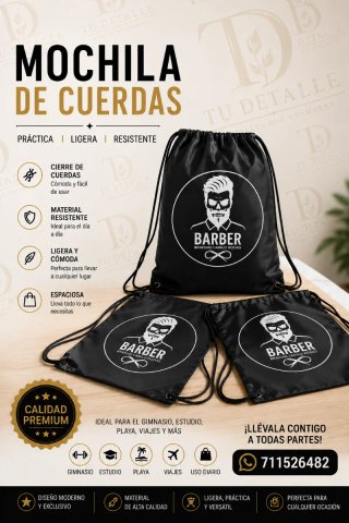 Mochila de cuerdas negra personalizada