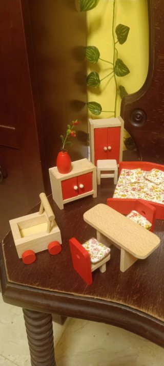 Set Muebles Casa Muñecas Madera Rojo